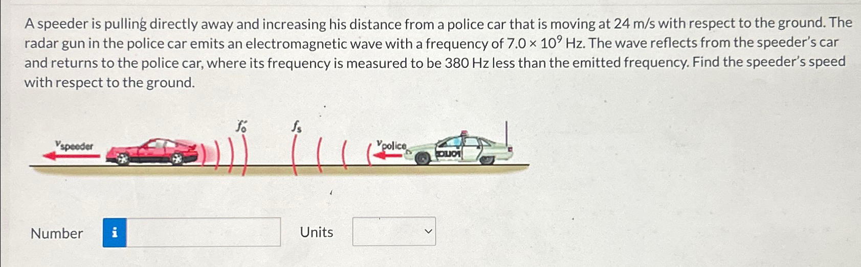 Solved A speeder is pulling directly away and increasing his | Chegg.com