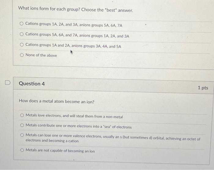 Solved What ions form for each group? Choose the "best" | Chegg.com