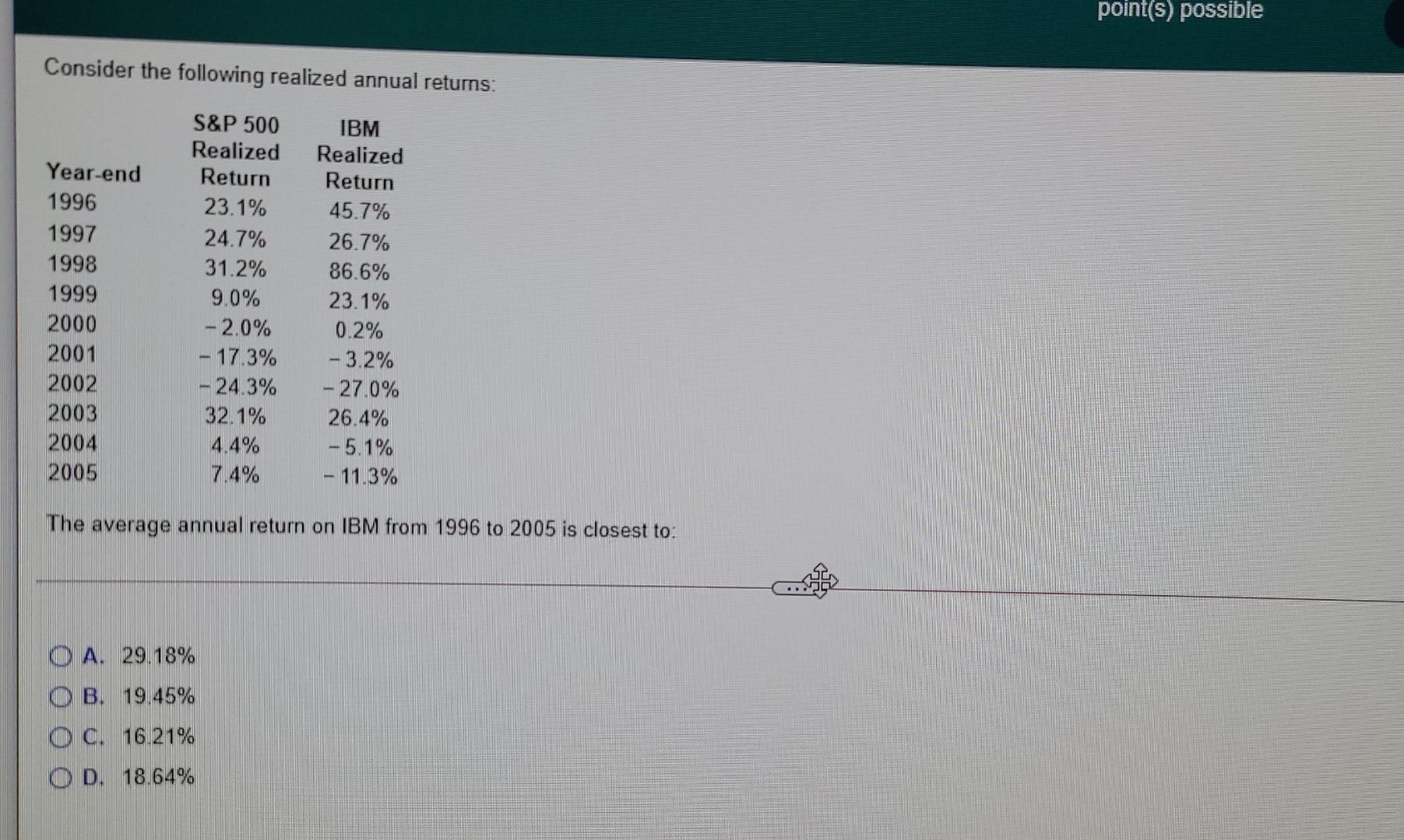 Solved Point(s) Possible Consider The Following Realized | Chegg.com