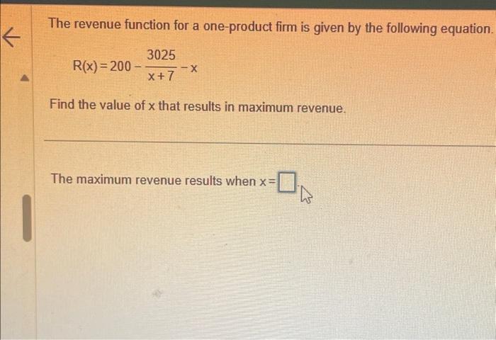Solved The revenue function for a one-product firm is given | Chegg.com