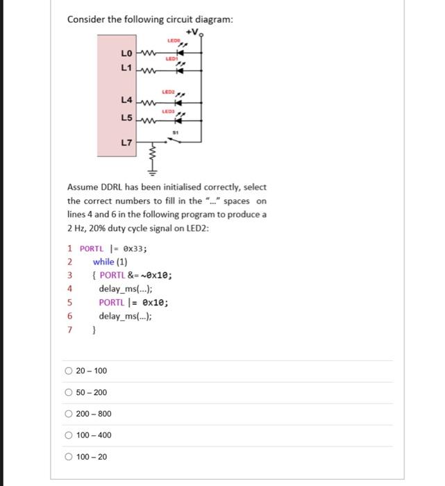 Solved Consider the following circuit diagram: LEDE LO M LED | Chegg.com