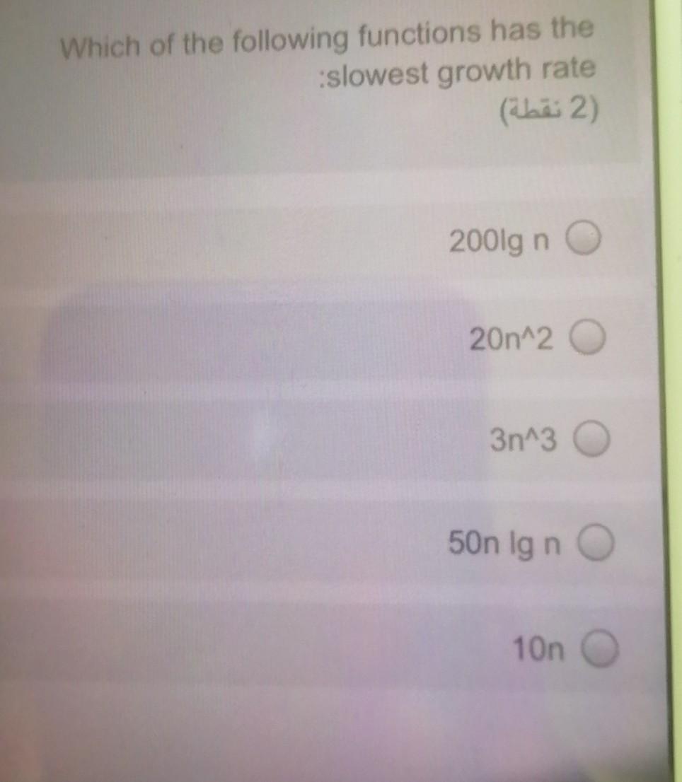 Solved Which Of The Following Functions Has The Slowest | Chegg.com