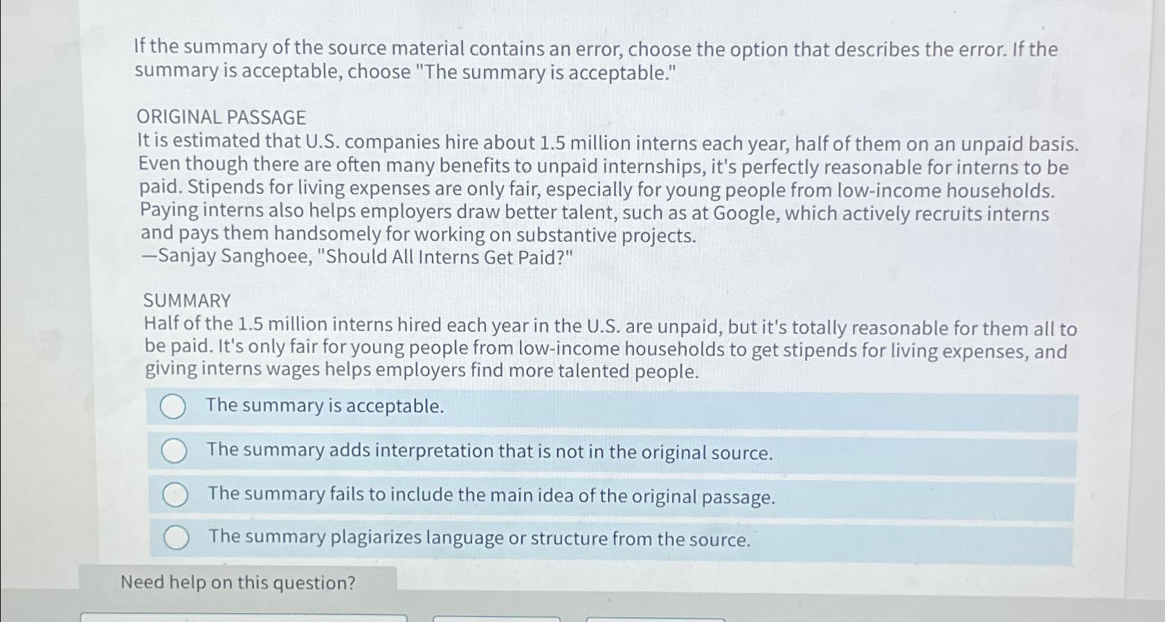 Solved If the summary of the source material contains an | Chegg.com