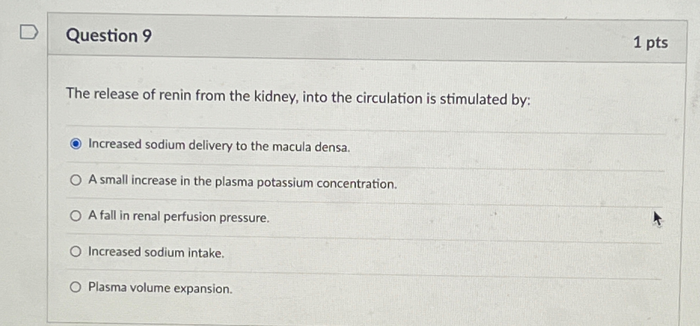 Solved Question 91 ﻿ptsThe release of renin from the kidney, | Chegg.com