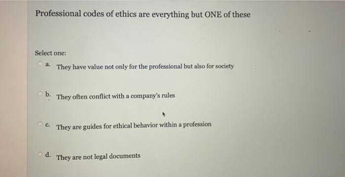 Solved Professional Codes Of Ethics Are Everything But ONE | Chegg.com