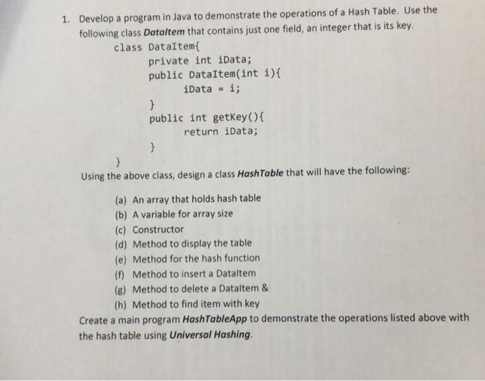 Solved 1. Develop a program in Java to demonstrate the | Chegg.com