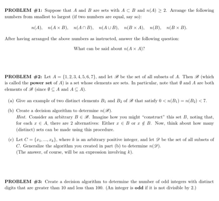 Solved Problem 1 Suppose That A And B Are Sets With Ac B