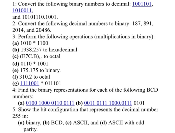 Solved 1: Convert The Following Binary Numbers To Decimal: | Chegg.com