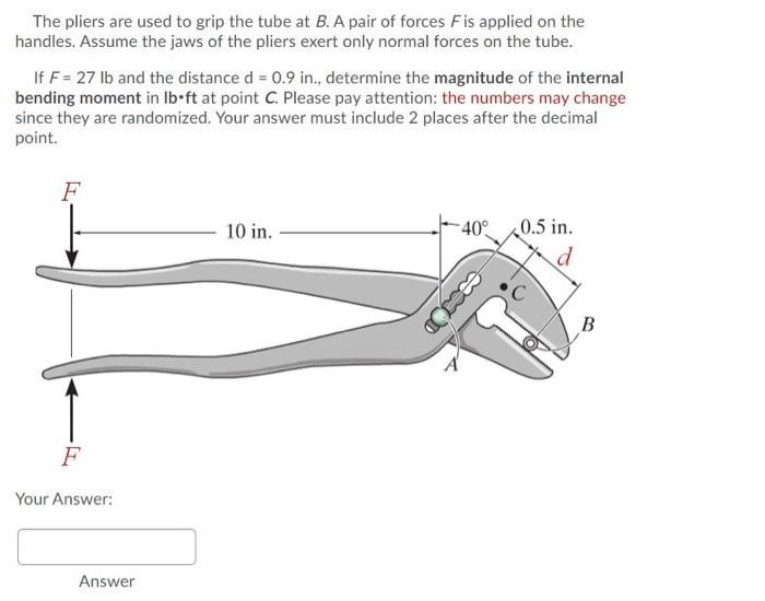 Solved The pliers are used to grip the tube at B. A pair of | Chegg.com