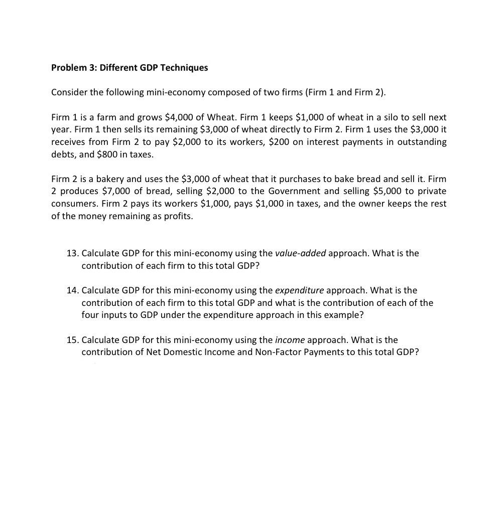 Solved Problem 3: Different GDP TechniquesConsider the | Chegg.com