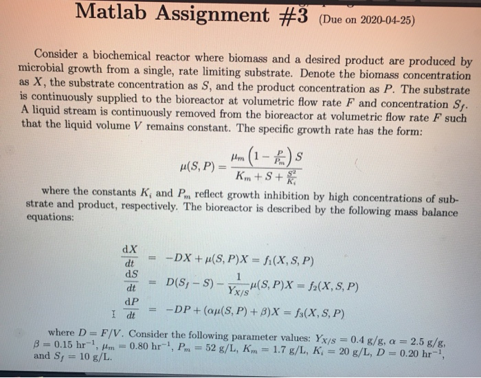 Matlab Assignment 3 Due On 04 25 Consider Chegg Com