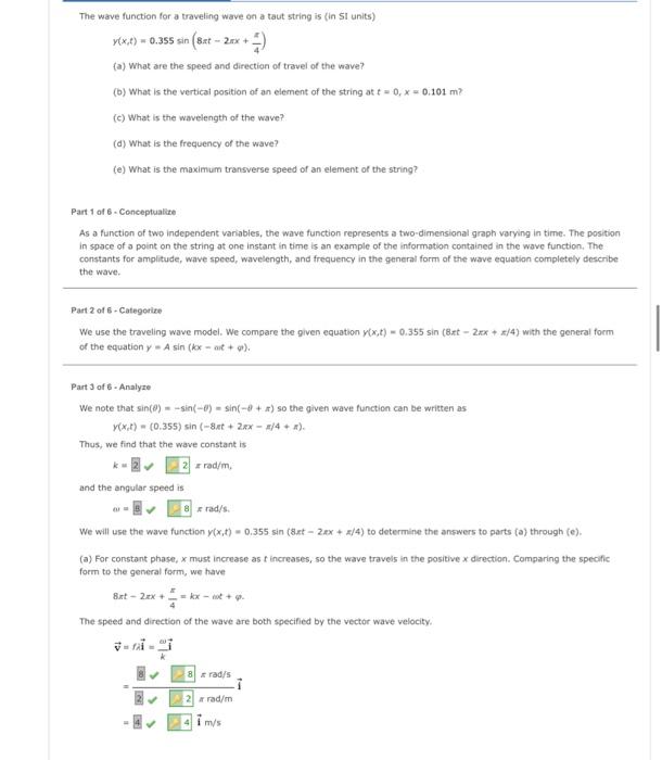 Solved The wave function for a traveling wave on a taut | Chegg.com