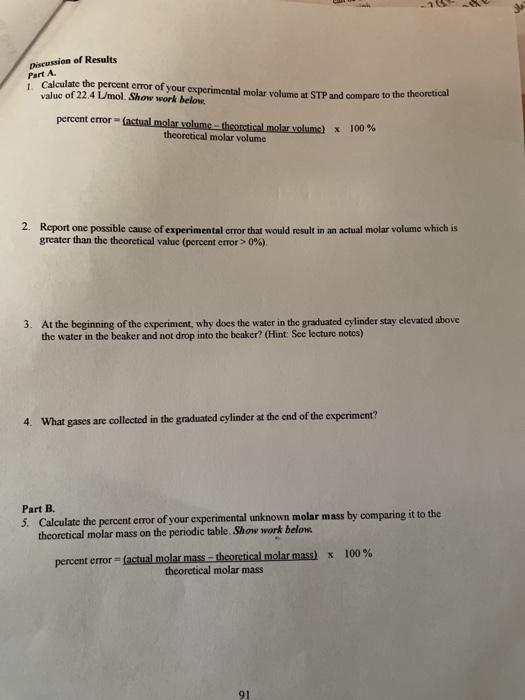 Solved Discussion of Results Part A Calculate the percent | Chegg.com