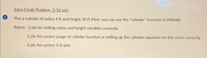 Solved Extra Credit Problem 3 (10 pts) Plot a cylinder of | Chegg.com