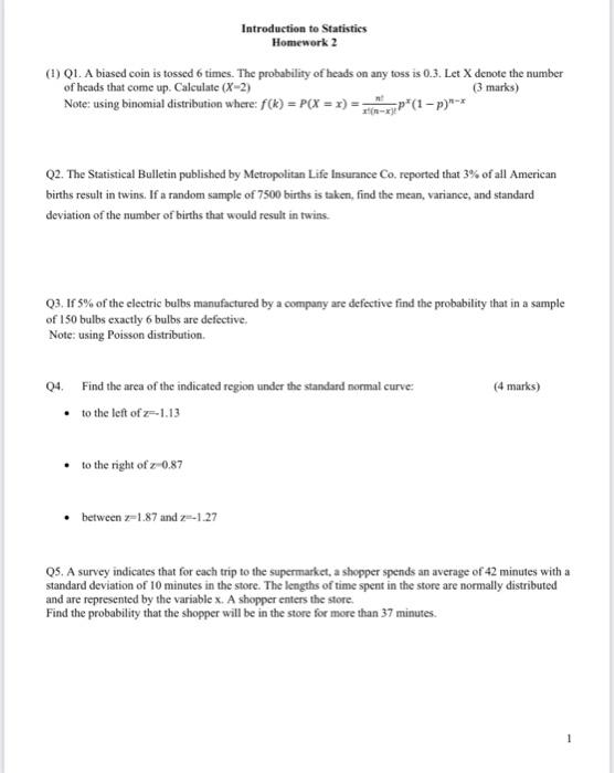 Solved (1) Q1. A Biased Coin Is Tossed 6 Times. The | Chegg.com