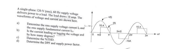 Solved A single-phase 120−V (rms), 60 Hz supply voltage | Chegg.com