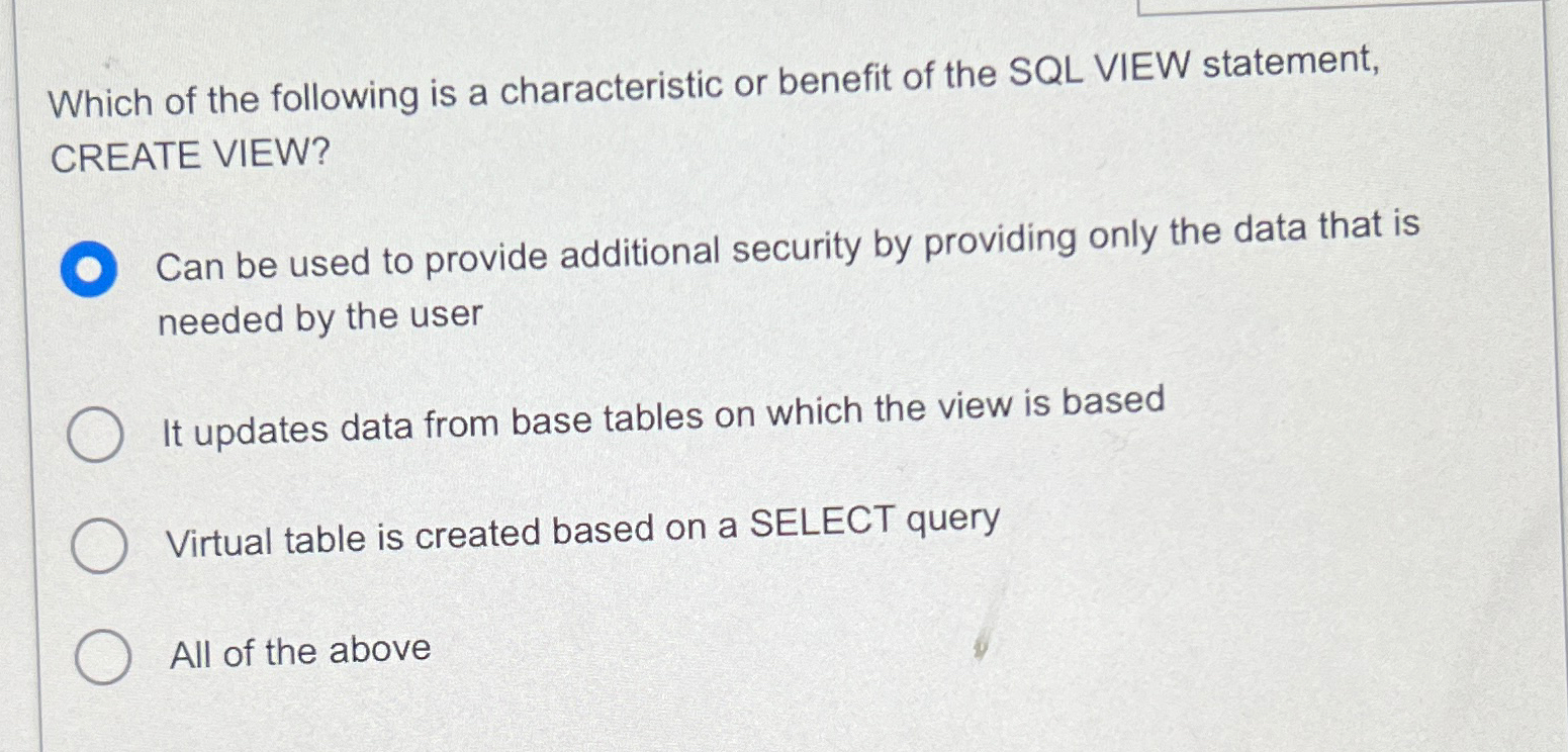 Solved Which of the following is a characteristic or benefit | Chegg.com