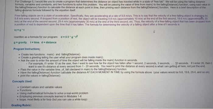 Solved For Challenge 5, I would like you to create a program | Chegg.com