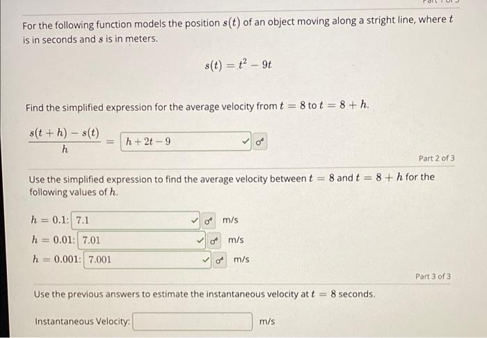 Solved S For the following function models the position s(t) | Chegg.com