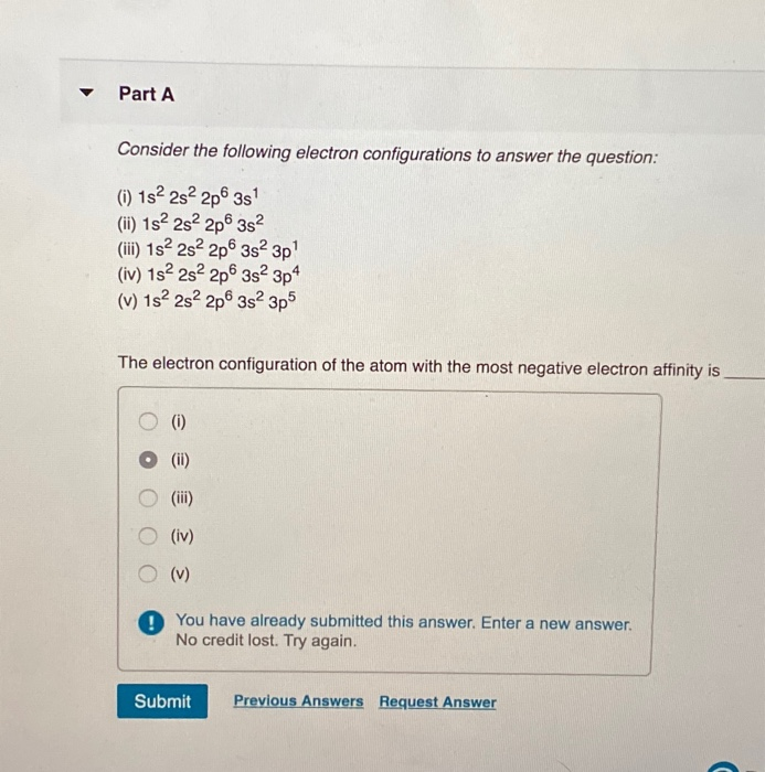 Solved Part A Consider The Following Electron Configurations | Chegg.com