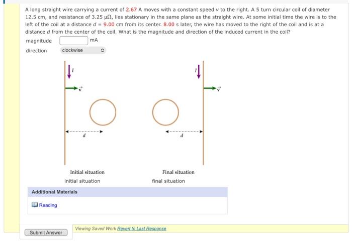 Solved A long straight wire carrying a current of 2.67 A | Chegg.com