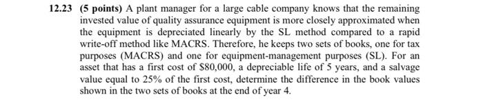 Solved 12.23 (5 points) A plant manager for a large cable | Chegg.com