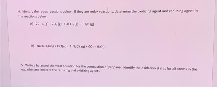 Solved 4. Identify the redox reactions below. If they are | Chegg.com