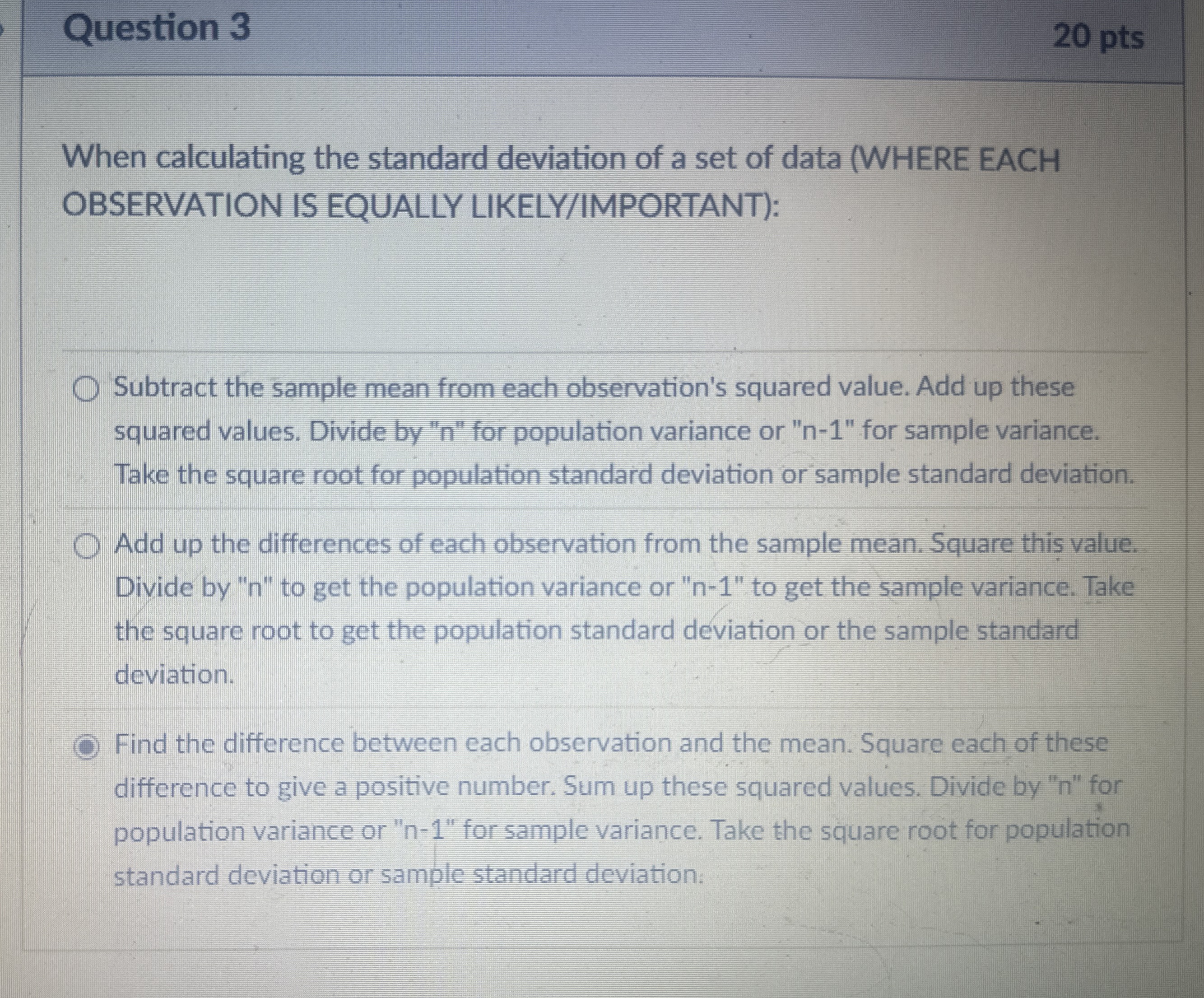 Question 320 ﻿ptsWhen calculating the standard