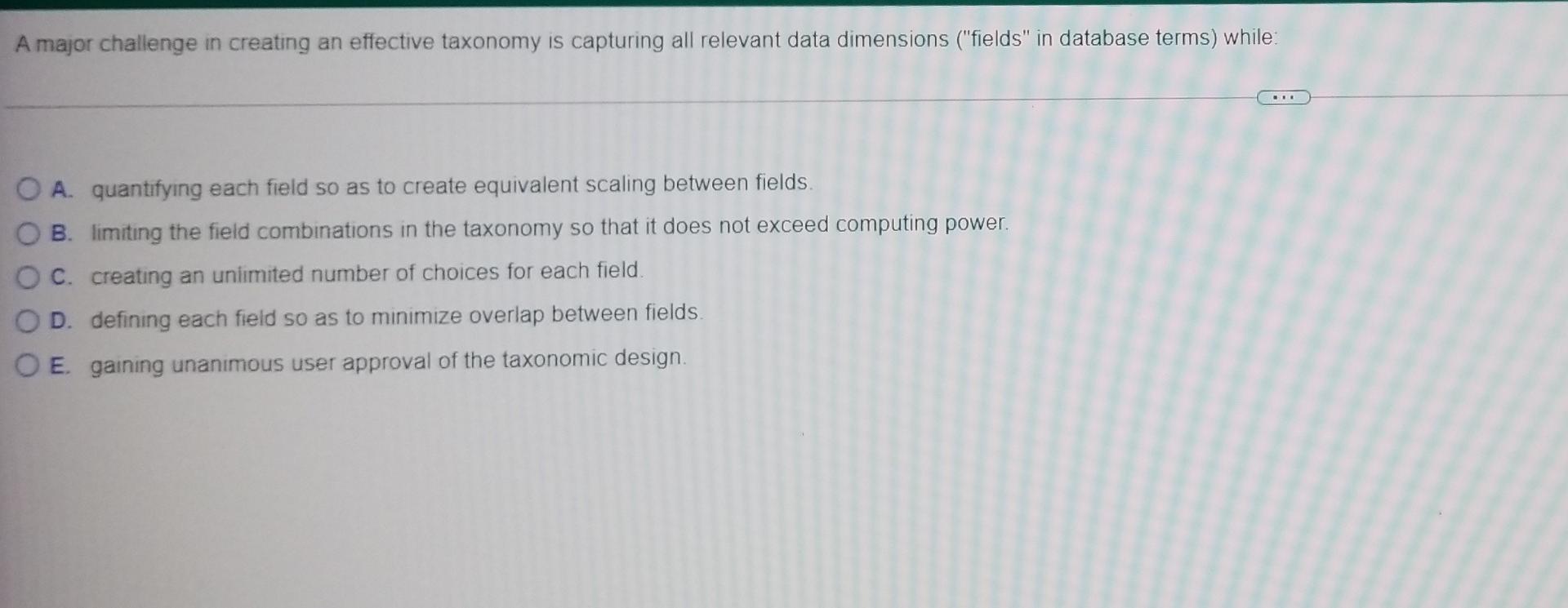 Solved A major challenge in creating an effective taxonomy | Chegg.com