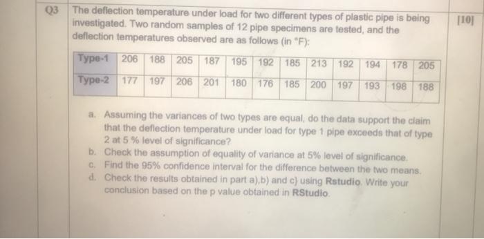 Solved Q3 The Deflection Temperature Under Load For Two | Chegg.com