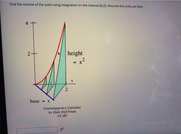Solved Find the volume of the solid using integration on the | Chegg.com