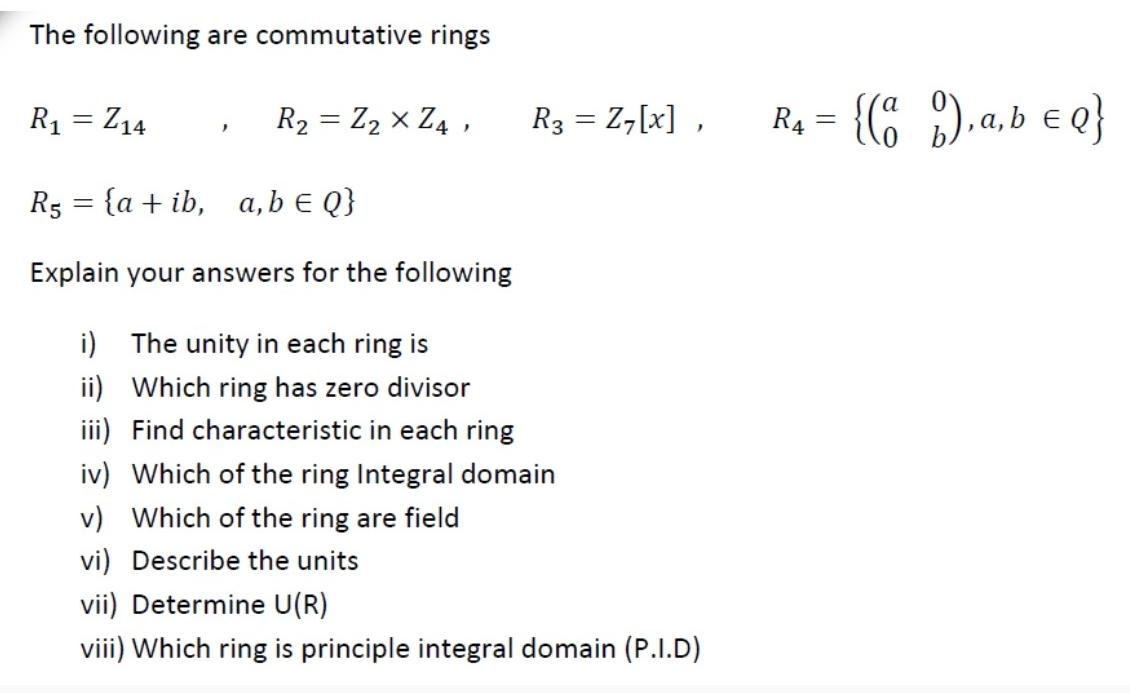 Solved The following are commutative rings R1 = 214 R2 = Z2 | Chegg.com
