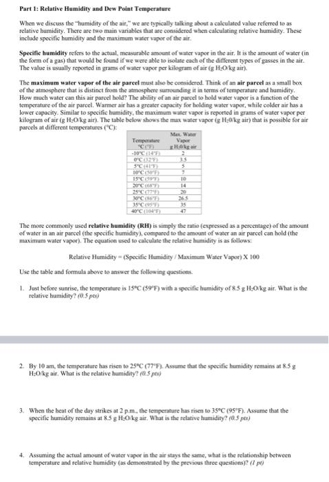 Solved Part 1: Relative Humidity And Dew Point Temperature | Chegg.com