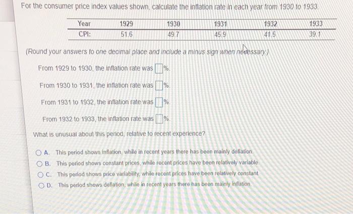 Solved For the consumer price index values shown, calculate | Chegg.com