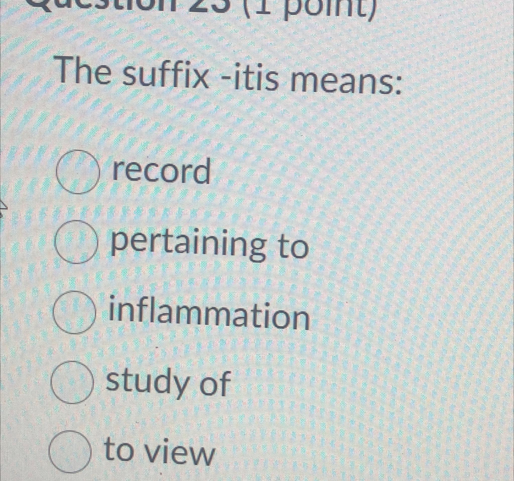 Solved The suffix -itis means:recordpertaining | Chegg.com