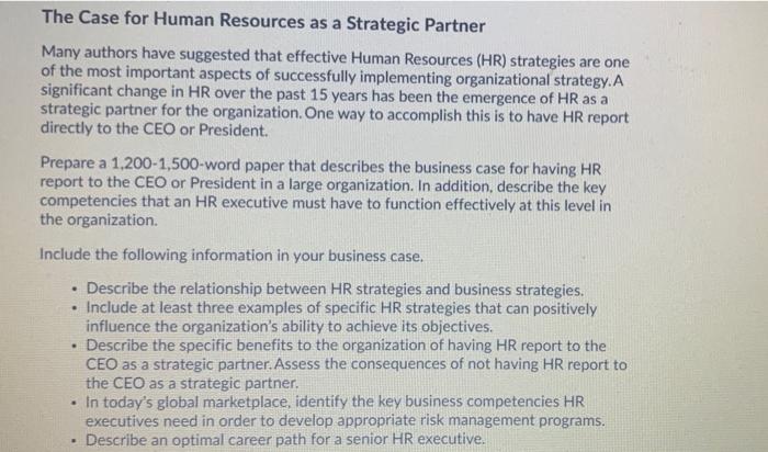 Solved The Case for Human Resources as a Strategic Partner | Chegg.com
