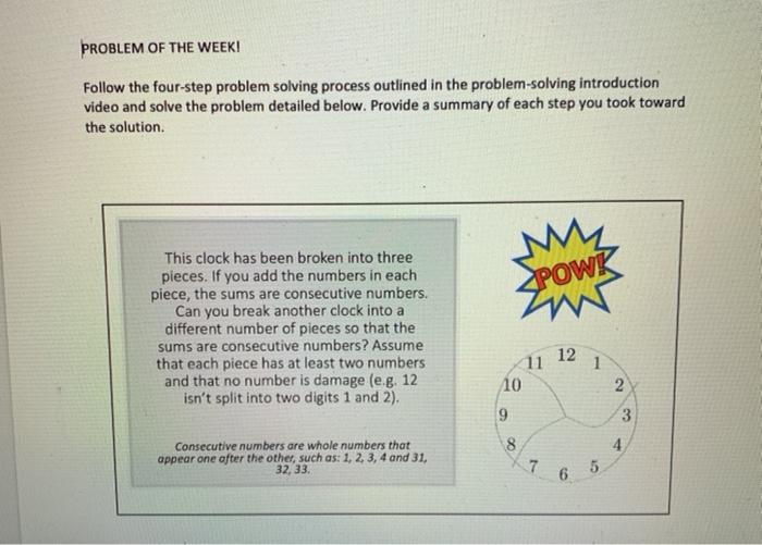 Solved PROBLEM OF THE WEEK! Follow the four-step problem | Chegg.com