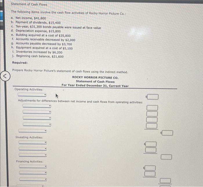 Solved Statement Of Cash Flows The Following Items Involve | Chegg.com