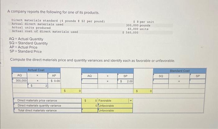 Solved Compute the direct materials price and quantity | Chegg.com