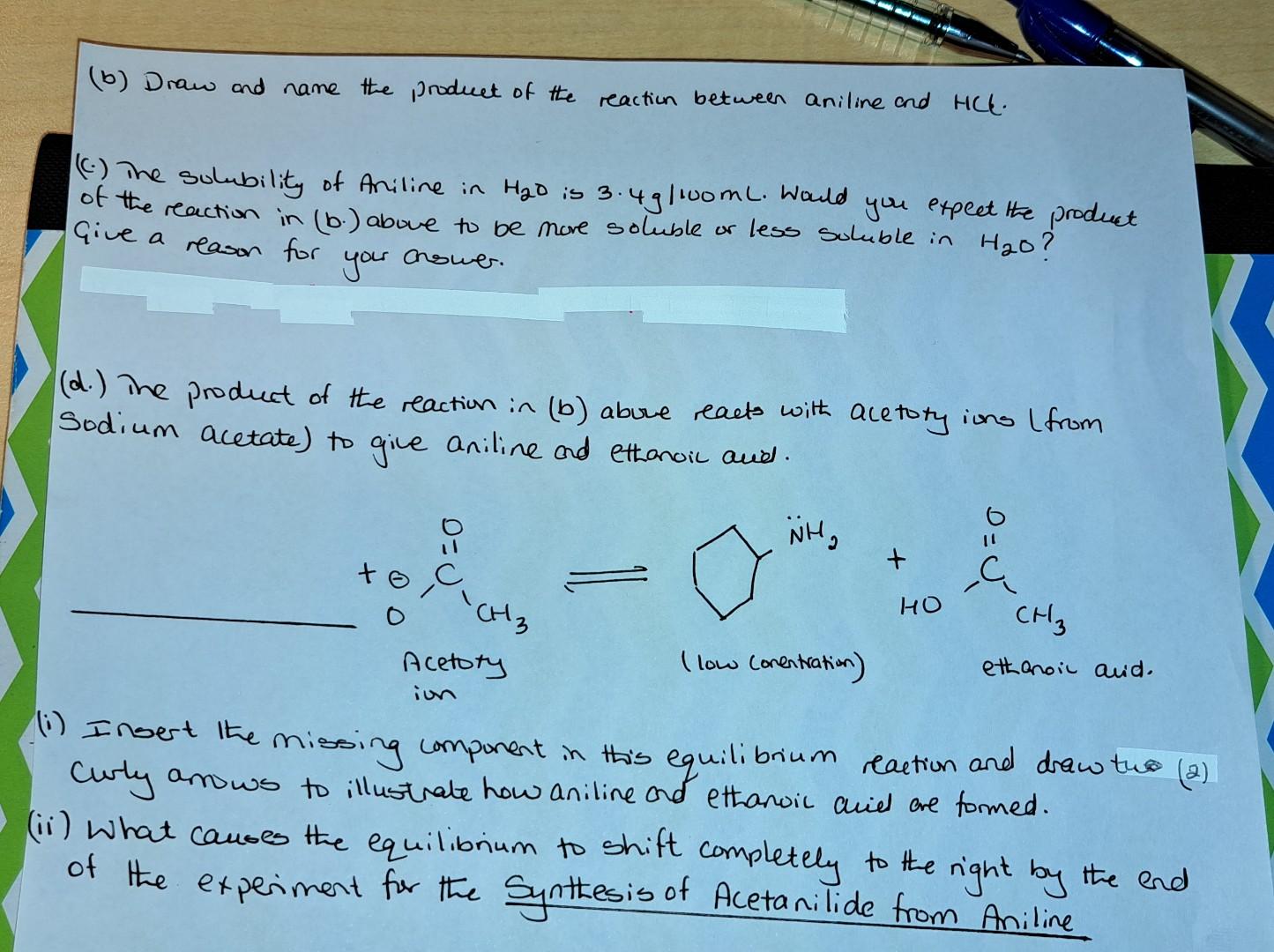 Solved (b) Draw And Name The Product Of The Reaction Between | Chegg.com