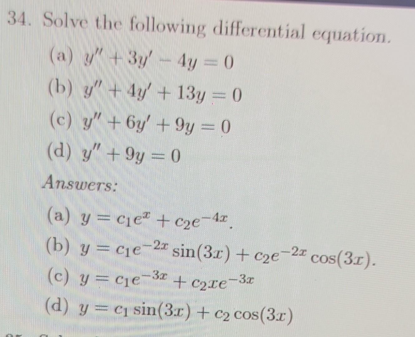 Solved 34. Solve the following differential equation. (a) | Chegg.com