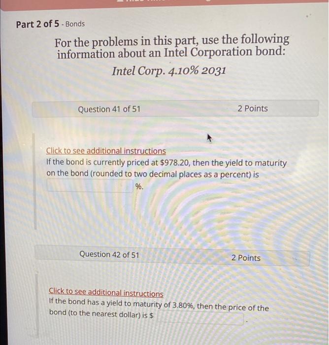 Solved 2 Of 5 - Bonds For The Problems In This Part, Use The | Chegg.com