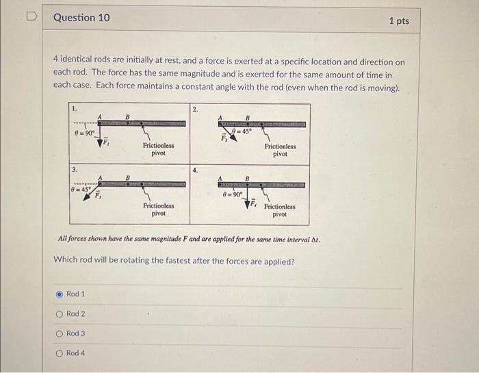 Solved 4 identical rods are initially at rest, and a force | Chegg.com