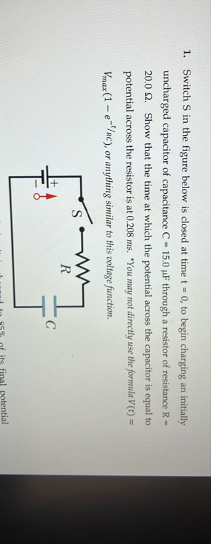 Solved Switch S ﻿in the figure below is closed at time t=0, | Chegg.com