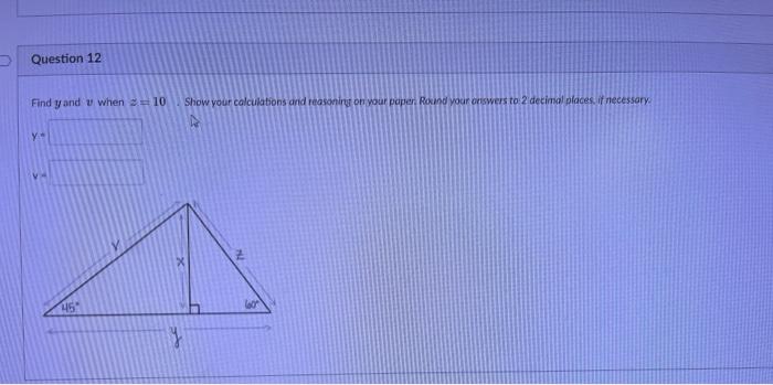 Solved Question 12 Find y and when 10 Show your calculations | Chegg.com