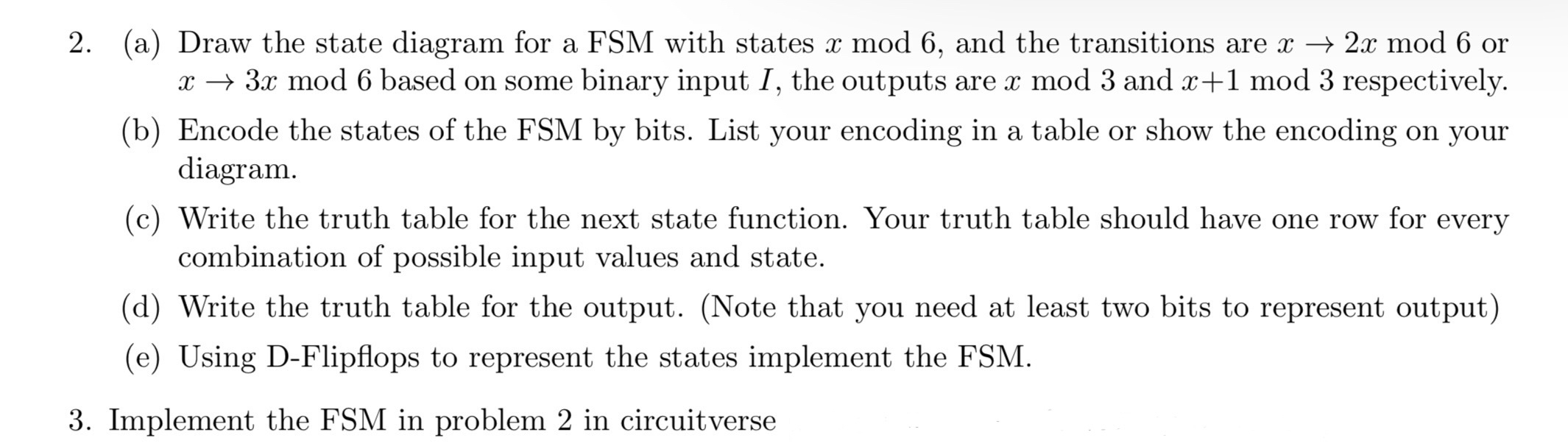 (a) ﻿Draw the state diagram for a FSM with states | Chegg.com