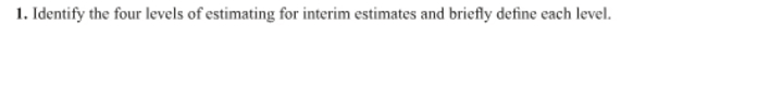 Solved 1. ﻿Identify the four levels of estimating for | Chegg.com