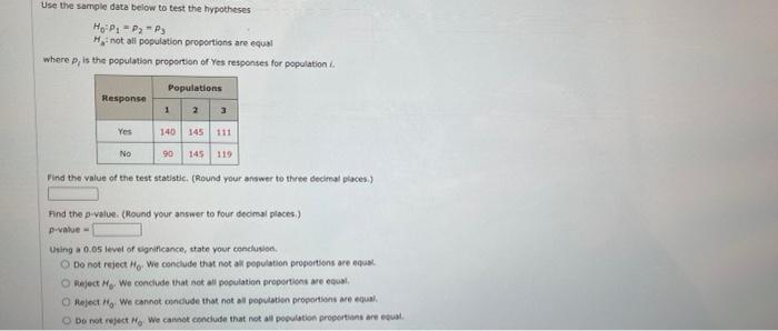 Solved Use the sample data below to test the hypotheses HOP, | Chegg.com