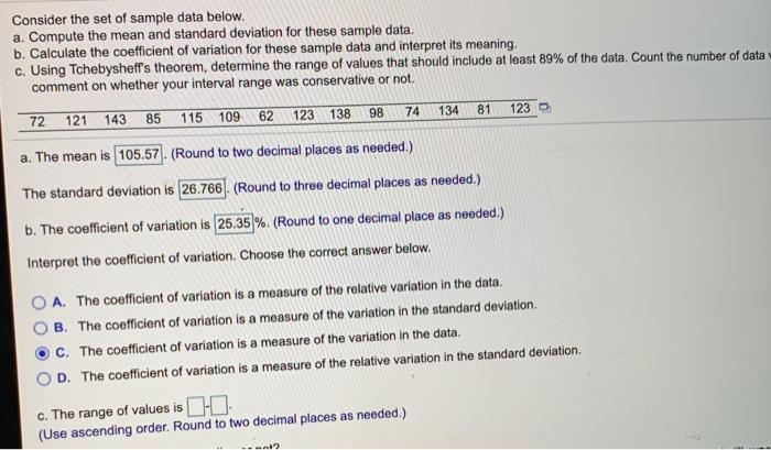 Solved Consider the set of sample data below. a. Compute the | Chegg.com