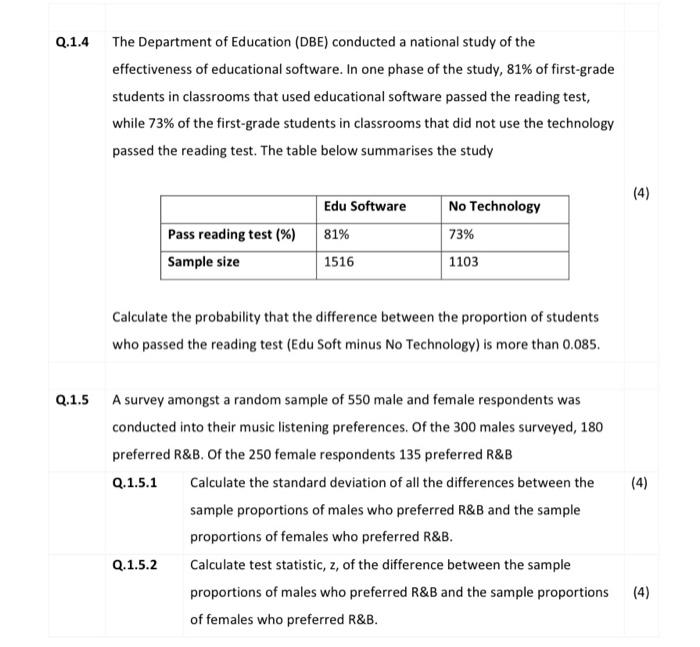 Solved The Department of Education (DBE) conducted a | Chegg.com